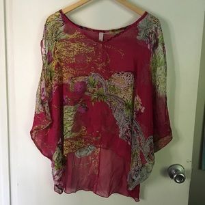 Milliore magenta paisley sheer blouse size S